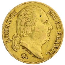 1819 French 20 Francs Gold Coin Louis XVIII Bare Head A