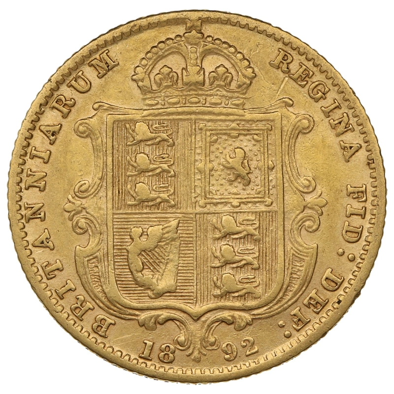 1892 Gold Half Sovereign Queen Victoria Jubilee Head Shield Back