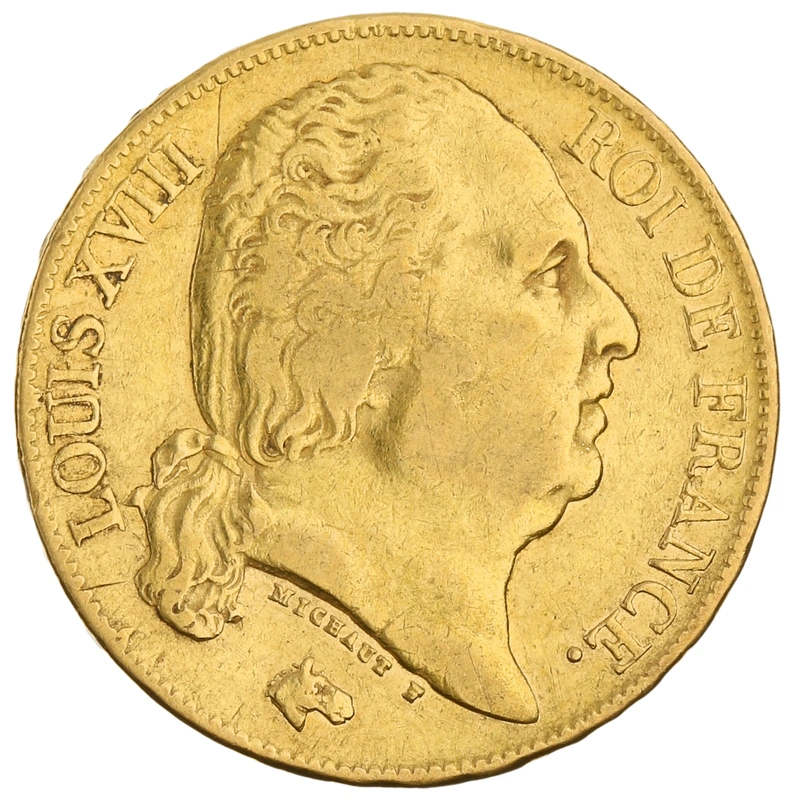 1824 20 French Francs - Louis XVIII Bare Head - A