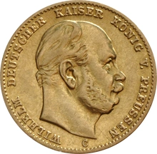 German 10 Mark Gold Coin Wilhelm I 1872-1880