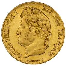 1841 French 20 Francs Gold Coin Louis-Philippe Laureate Head A