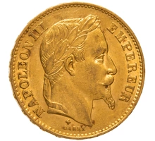 1869 20 French Francs Gold Coin Napoleon III BB
