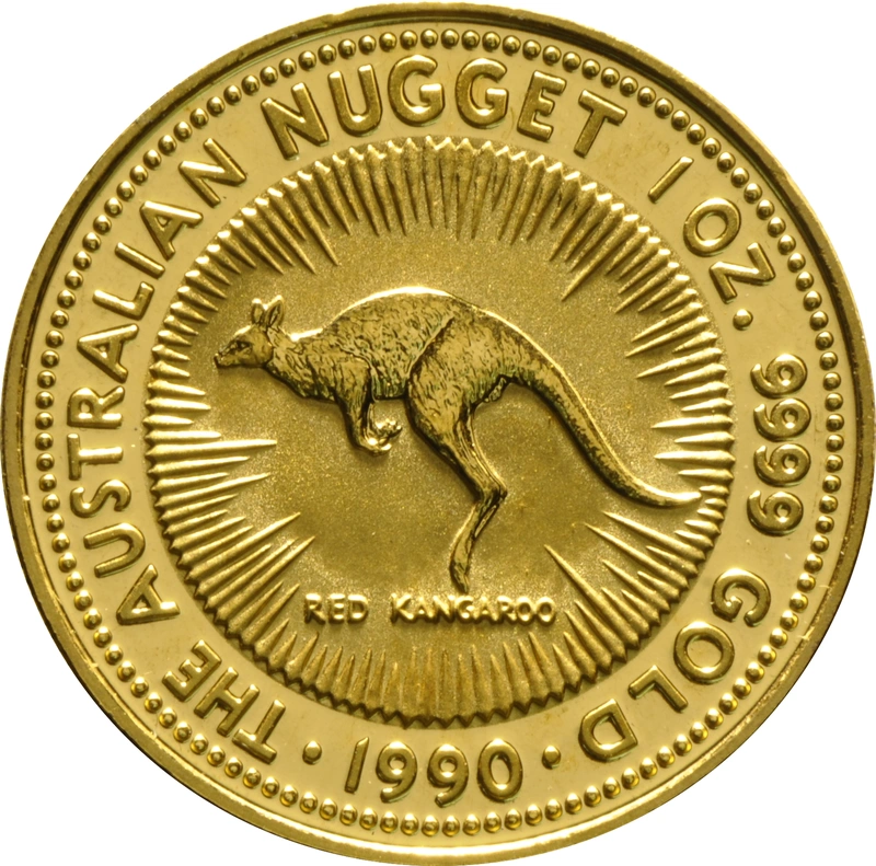 1990 Australian Kangaroo Gold Nugget Coin 1oz