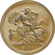 1981 Proof Gold £5 Coin Quintuple Sovereign Boxed