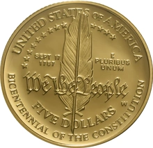 1987 Bicentenary of the Constitution - American Gold Commemorative $5