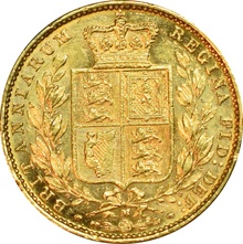 1885 Gold Sovereign - Victoria Young Head Shield Back- M