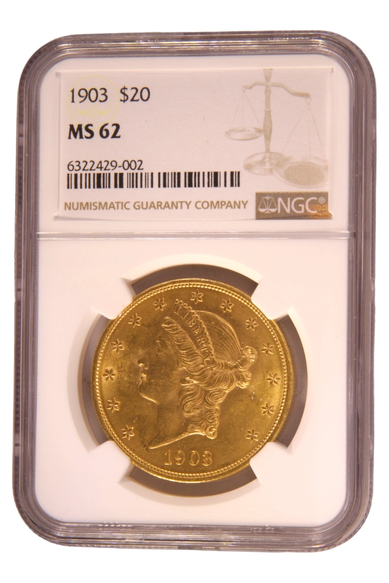 1903 $20 Gold Coin Double Eagle Liberty Head Philadelphia NGC MS62