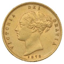 1878 Gold Half Sovereign Queen Victoria Young Head Shield Back