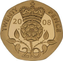 2008 Proof Gold 20p Coin Crowned Tudor Rose