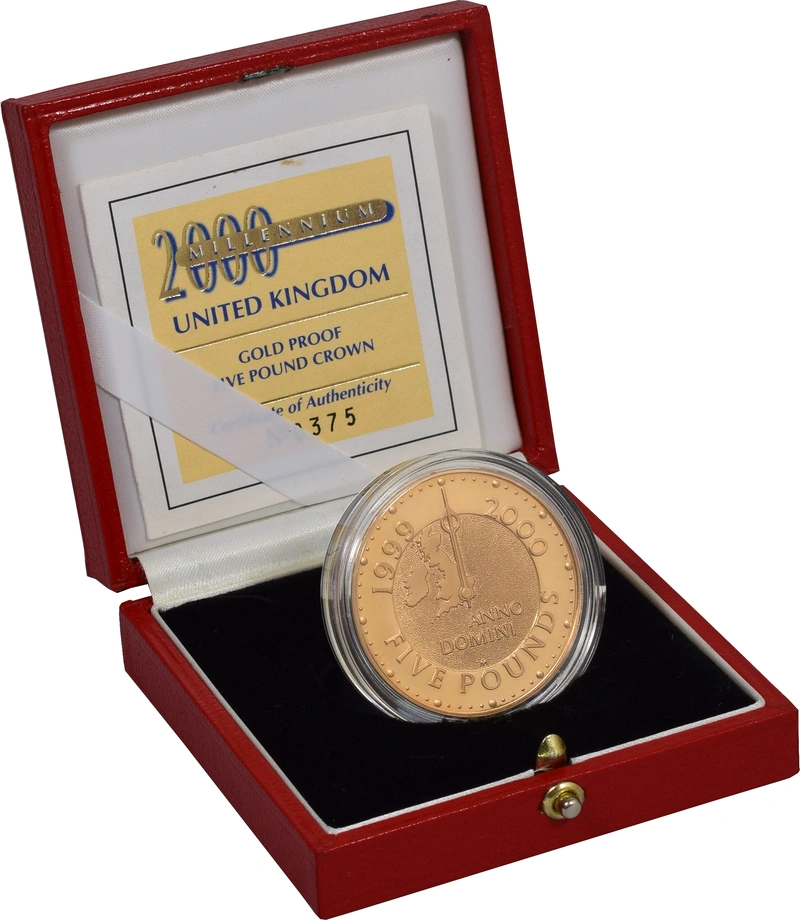 1999 2000 Proof Gold Crown £5 Coin Millennium Boxed