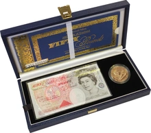 1998 Proof £5 Gold Crown Coin with £50 note Boxed