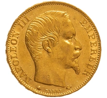 1858 French 20 Francs Gold Coin Napoleon III Bare Head BB
