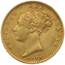 1871 Gold Half Sovereign Queen Victoria Young Head Shield Back