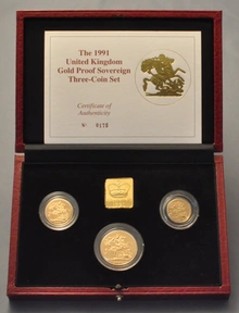 1991 Proof Gold Sovereign 3 Coin Set Boxed