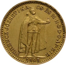 1905 Hungarian 20 Korona Gold Coin Joszef I