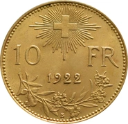 1912-1922 Swiss 10 Franc Gold Coin