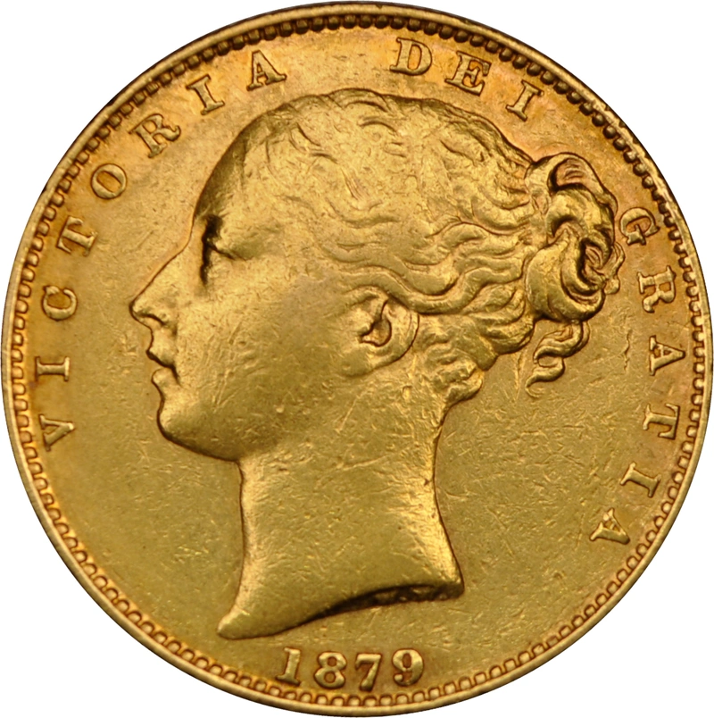 1879 Gold Sovereign Coin Queen Victoria Young Head Shield Back Sydney