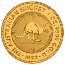 1992 Australian Kangaroo Gold Nugget Coin 1oz