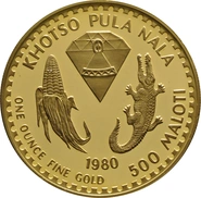 1980 Lesotho 1oz 500 Maloti 110th Anniversary Moshoeshoe I