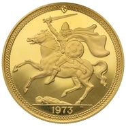 1973 Gold £5 Proof Coin Quintuple Sovereign Isle Of Man