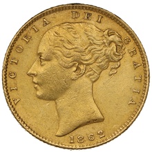 1862 Gold Sovereign - Victoria Young Head Shield Back- London