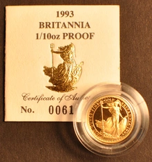 1993 Proof 1/10oz Gold Britannia Coin Boxed