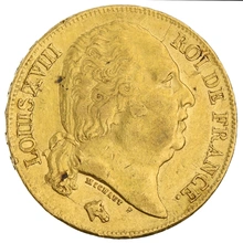 1818 French 20 Francs Gold Coin Louis XVIII Bare Head A