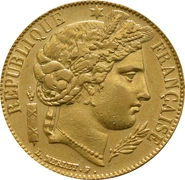 20 French Francs Gold Coin Ceres