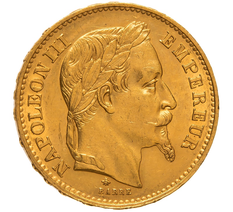 1869 20 French Francs - Napoleon III Laureate Head - A