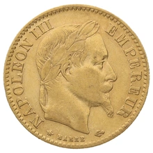 10 French Francs Gold Coin Napoleon III Laureate Head 1862 - 1868