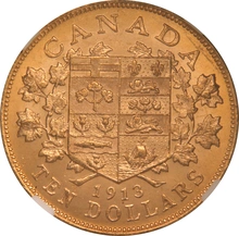 1913 Canada $10 Gold Coin NGC MS64