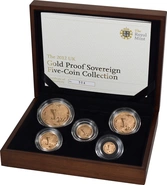 2012 Proof Gold Sovereign 5 Coin Set Boxed