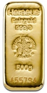 500g Gold Bar Heraeus