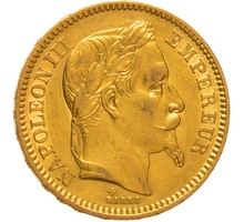 1864 20 French Francs Gold Coin Napoleon III BB