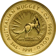 1991 1/4oz Australian Kangaroo Gold Nugget Coin