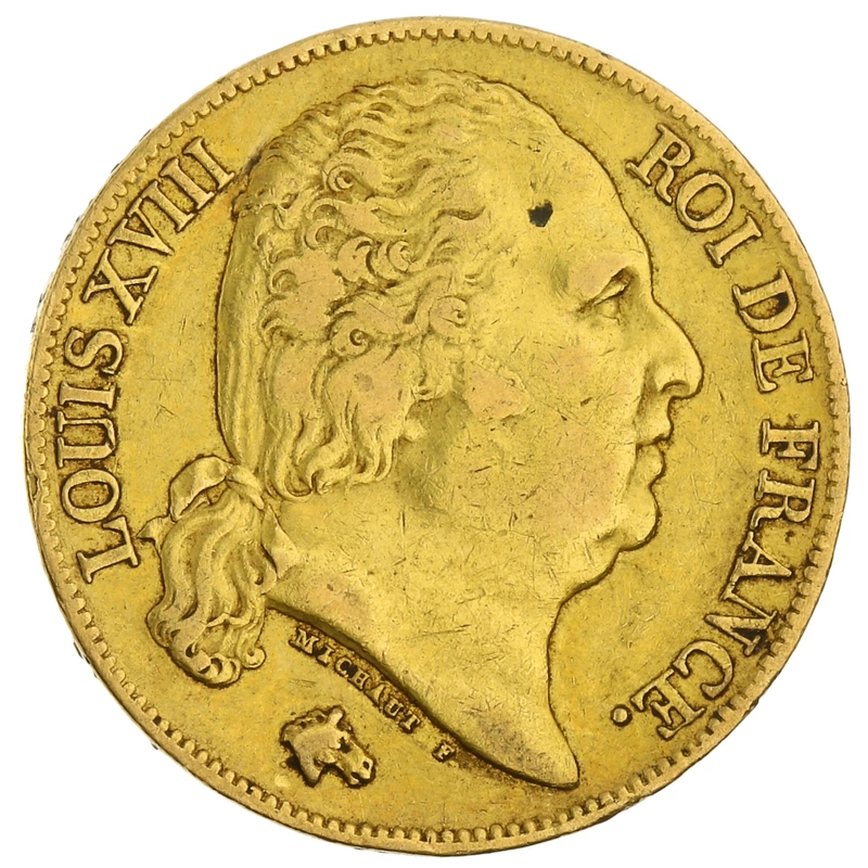 1819 French 20 Francs Gold Coin Louis XVIII Bare Head A
