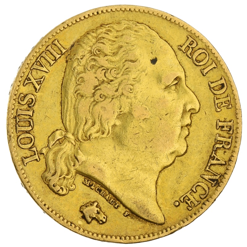 1819 20 French Francs - Louis XVIII Bare Head - A