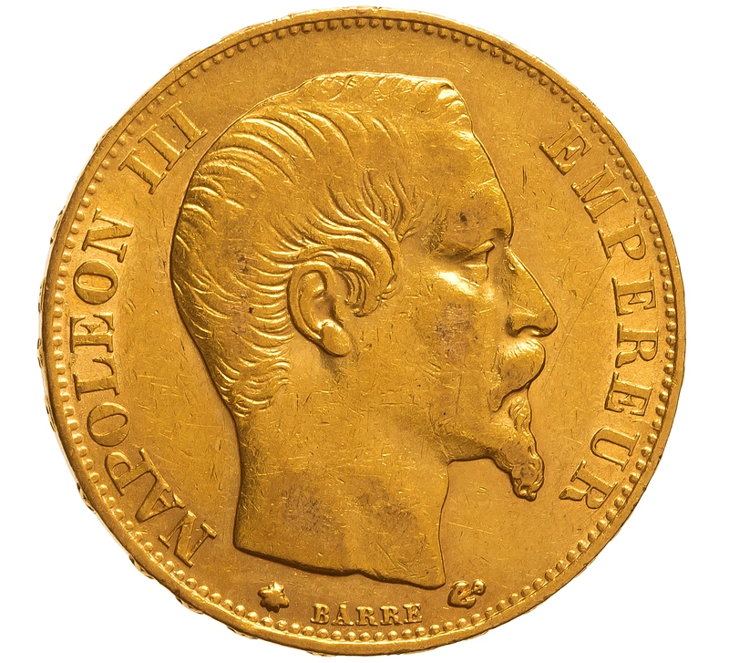 1860 20 French Francs Gold Coin Napoleon III BB