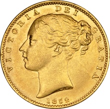 1852 Gold Sovereign - Victoria Young Head Shield Back- London