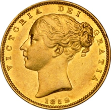 1852 Gold Sovereign Coin Queen Victoria Young Head Shield Back NGC AU58
