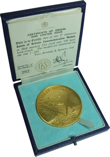 1965 Battle of Britain 25th Anniversary Gold Medal TKS 2.5" Boxed