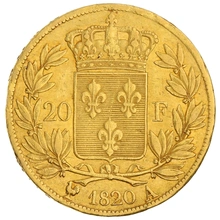 1820 20 French Francs Gold Coin Louis XVIII A