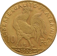 French 10 Francs Gold Coin Marianne Rooster