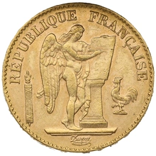 1889 20 French Francs Gold Coin Guardian Angel Genius A
