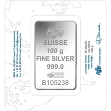 100g Silver Bar PAMP Lady Fortuna Minted