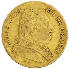 1814 20 French Francs - Louis XVIII Uniformed Bust - L