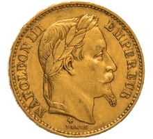 1870 20 French Francs Gold Coin Napoleon III BB
