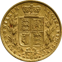 1859 Gold Sovereign Coin Queen Victoria Young Head Shield Back