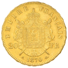 1870 French 20 Francs Gold Coin Napoleon III Laureate Head A