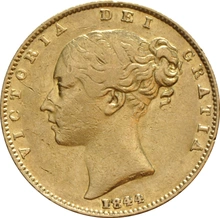 1844 Gold Sovereign Coin Queen Victoria Young Head Shield Back